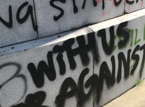 Graffiti on the rear of the Jefferson Davis plinth in Richmond, Va.