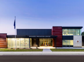 Photograph of the Exterior of Shihadeh Innovation Center, South Elevation