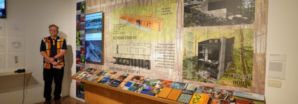 Exhibition panel in Venice from an oblique angle.